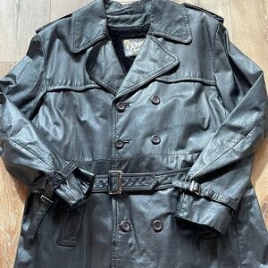 Vintage Reed Sportswear Soft Long Black Leather Trench Coat Size XL